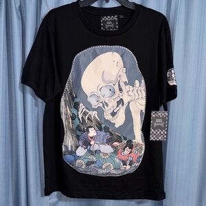 Rebel Vengeance Oni Skull Samurai Black Embroidered Graphic T-shirt Men’s Large